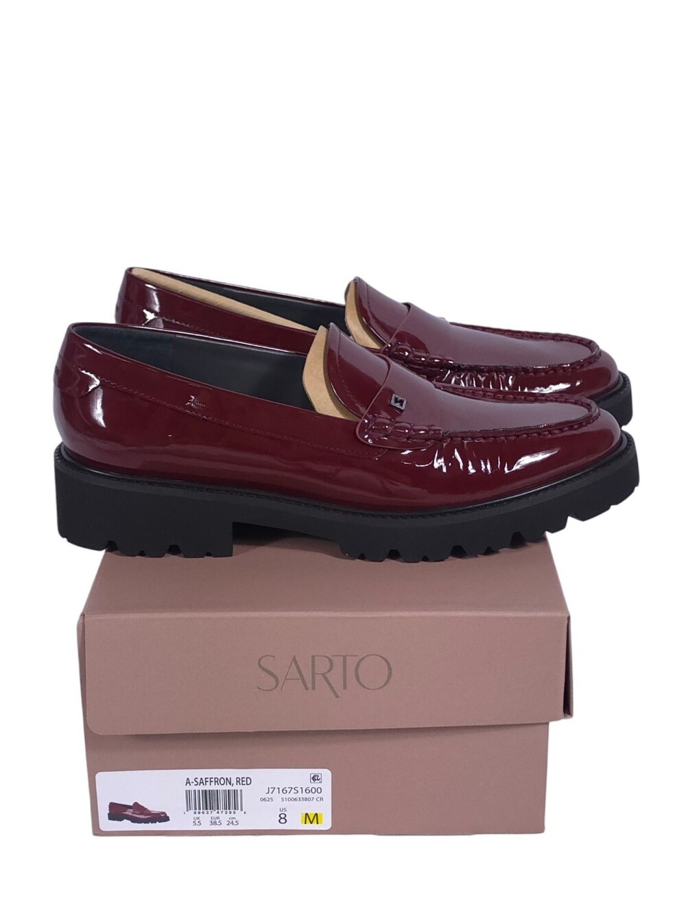 Franco Sarto Saffron Lug Sole Loafers Dark Red Patent Leather